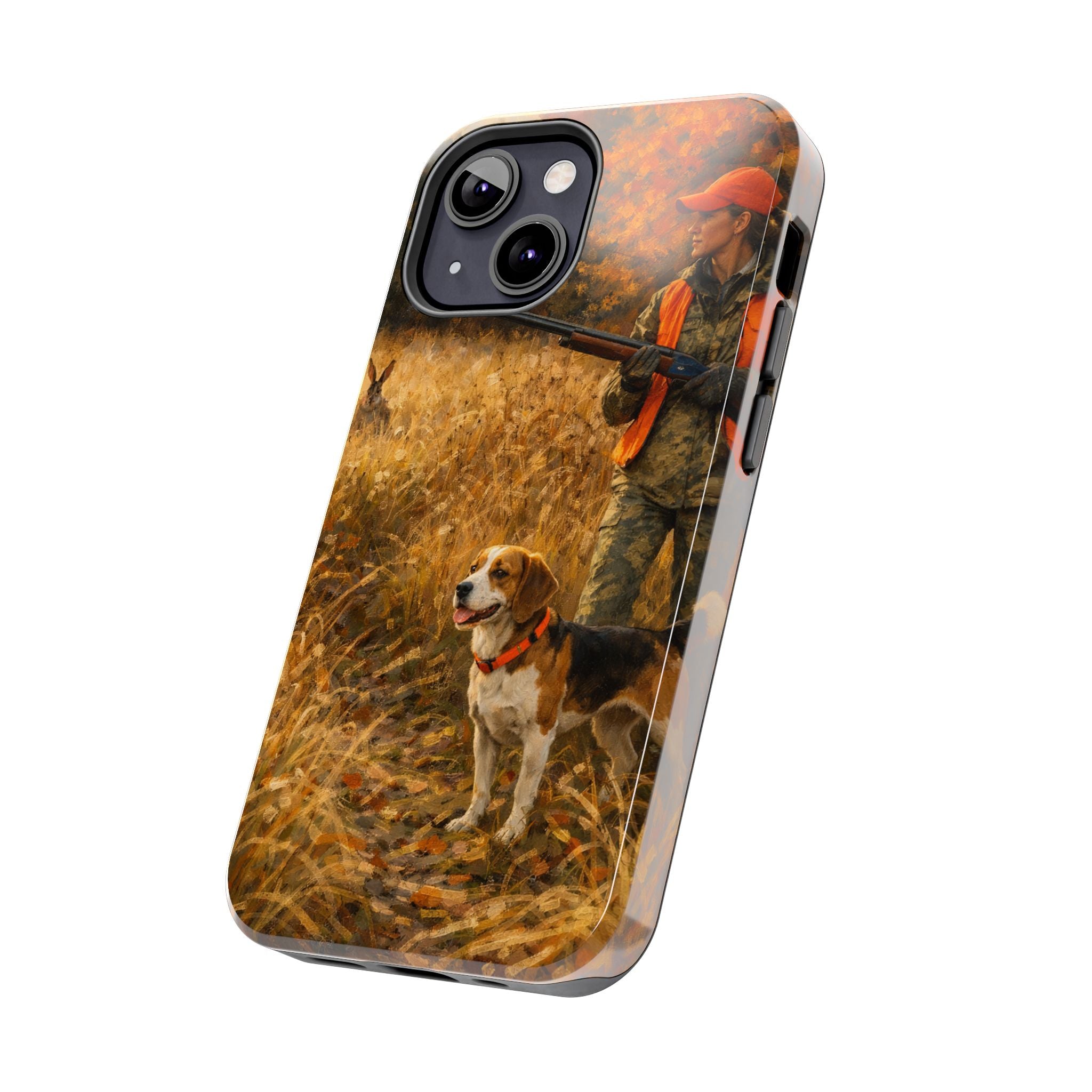 Hunting Scene Tough Phone Case — Hunter & Beagle Autumn Field Protective Cover