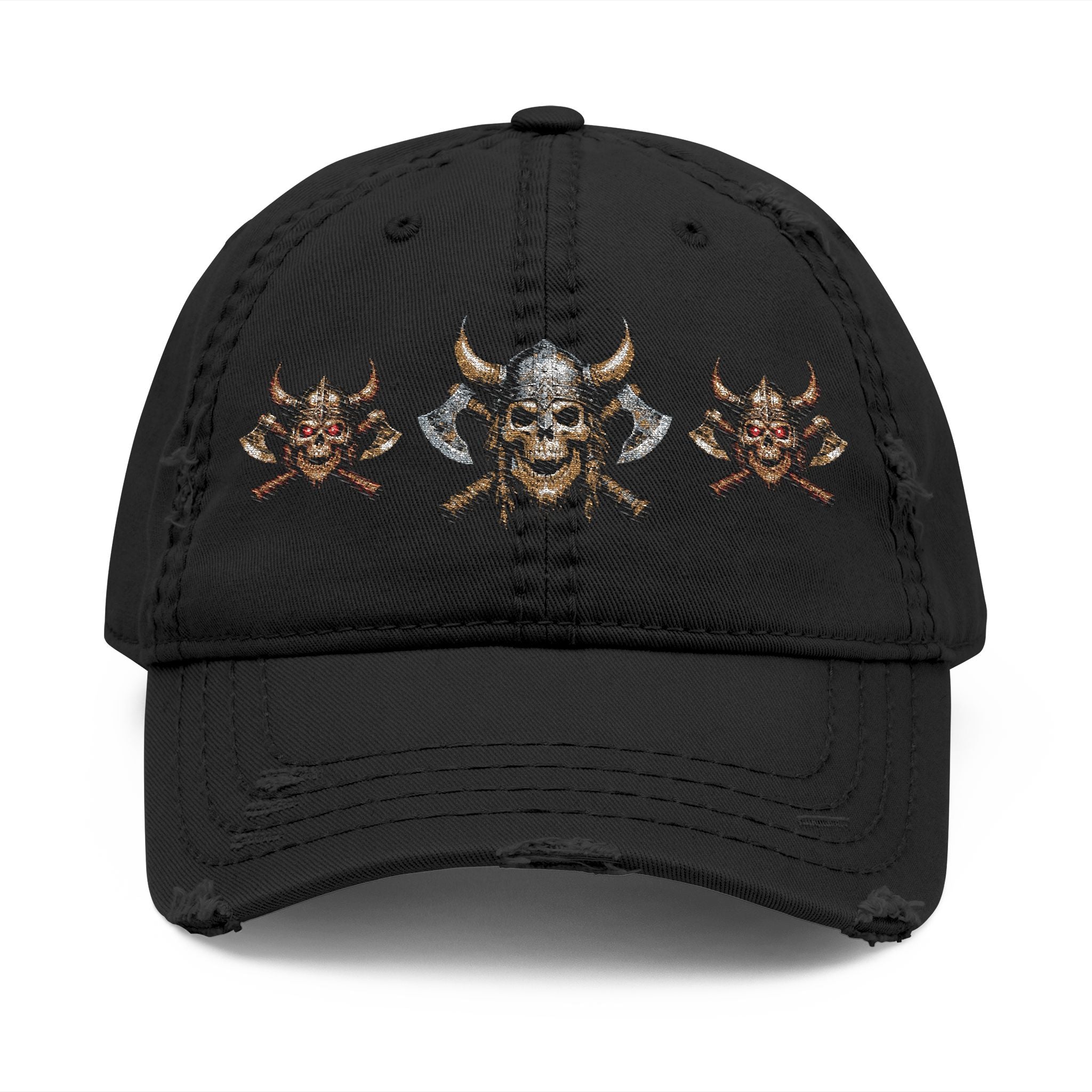 Distressed Viking Skull & Crossed Axes Embroidered Dad Hat