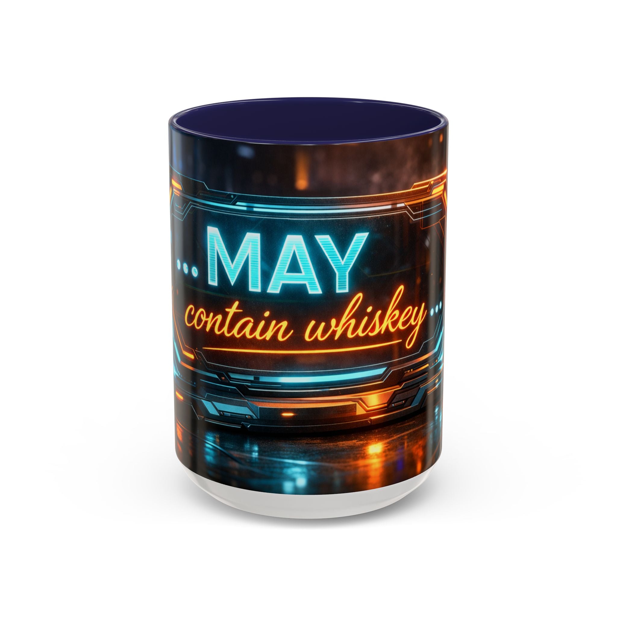 Coffee Mug — Neon Sign “May Contain Whiskey” Accent Mug (11/15 oz)