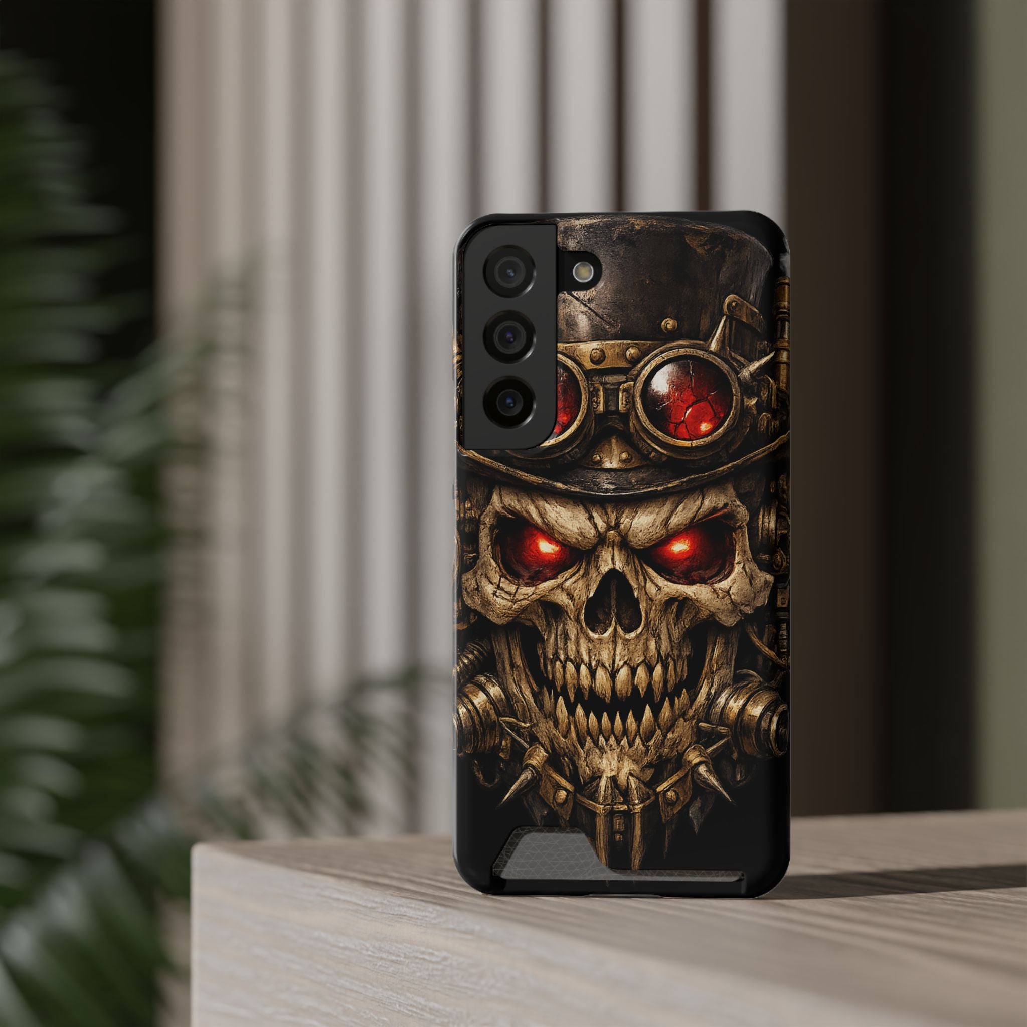Skull Goggles Card Wallet Phone Case — Steampunk Red-Eye Armor