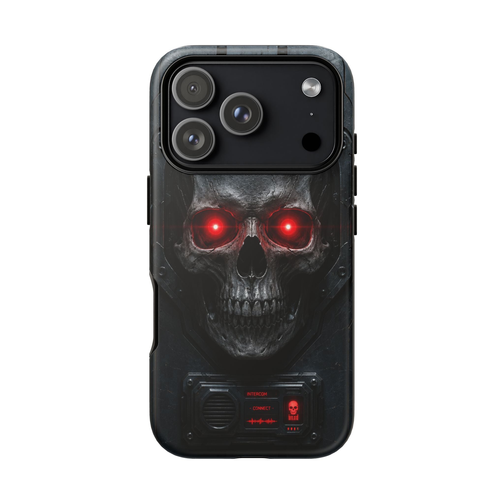 Skull Sentinel Phone Case — Red-Eyed Tactical Skull Protective Case