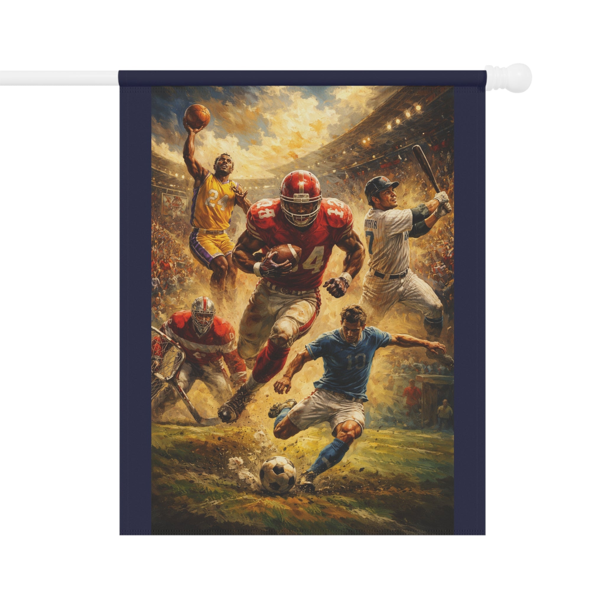 Sports Collage Garden Flag - Football, Basketball, Soccer & Baseball Outdoor Banner