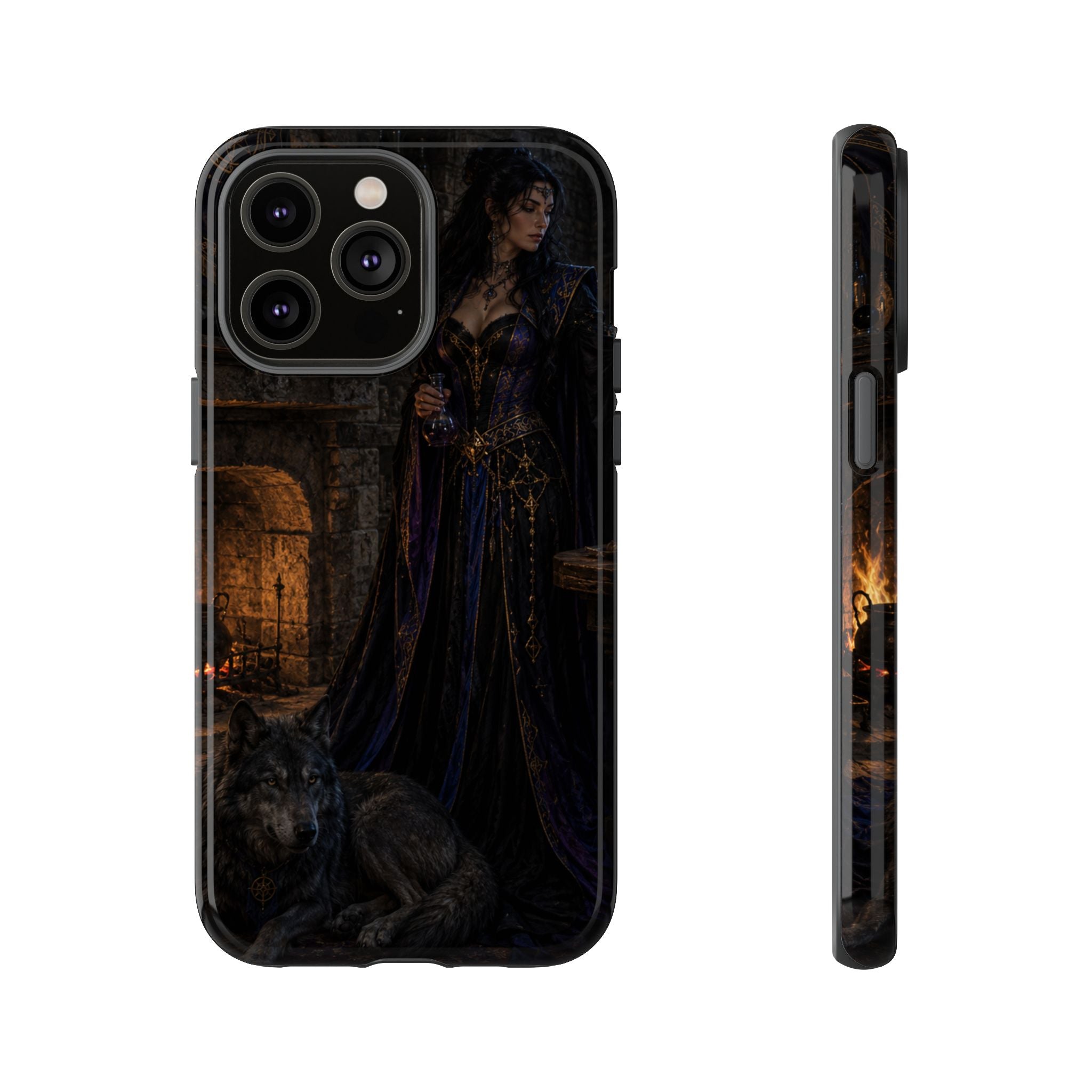 Gothic Witch Phone Case — Dark Fantasy Wolf & Fireplace Tough Case