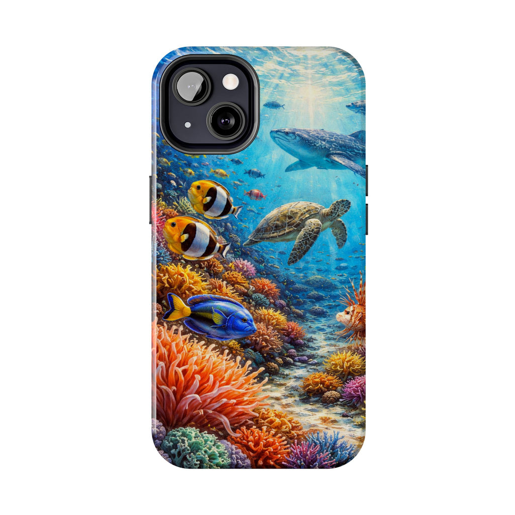 Ocean Reef Tough Phone Case — Colorful Sea Turtle & Tropical Fish Design
