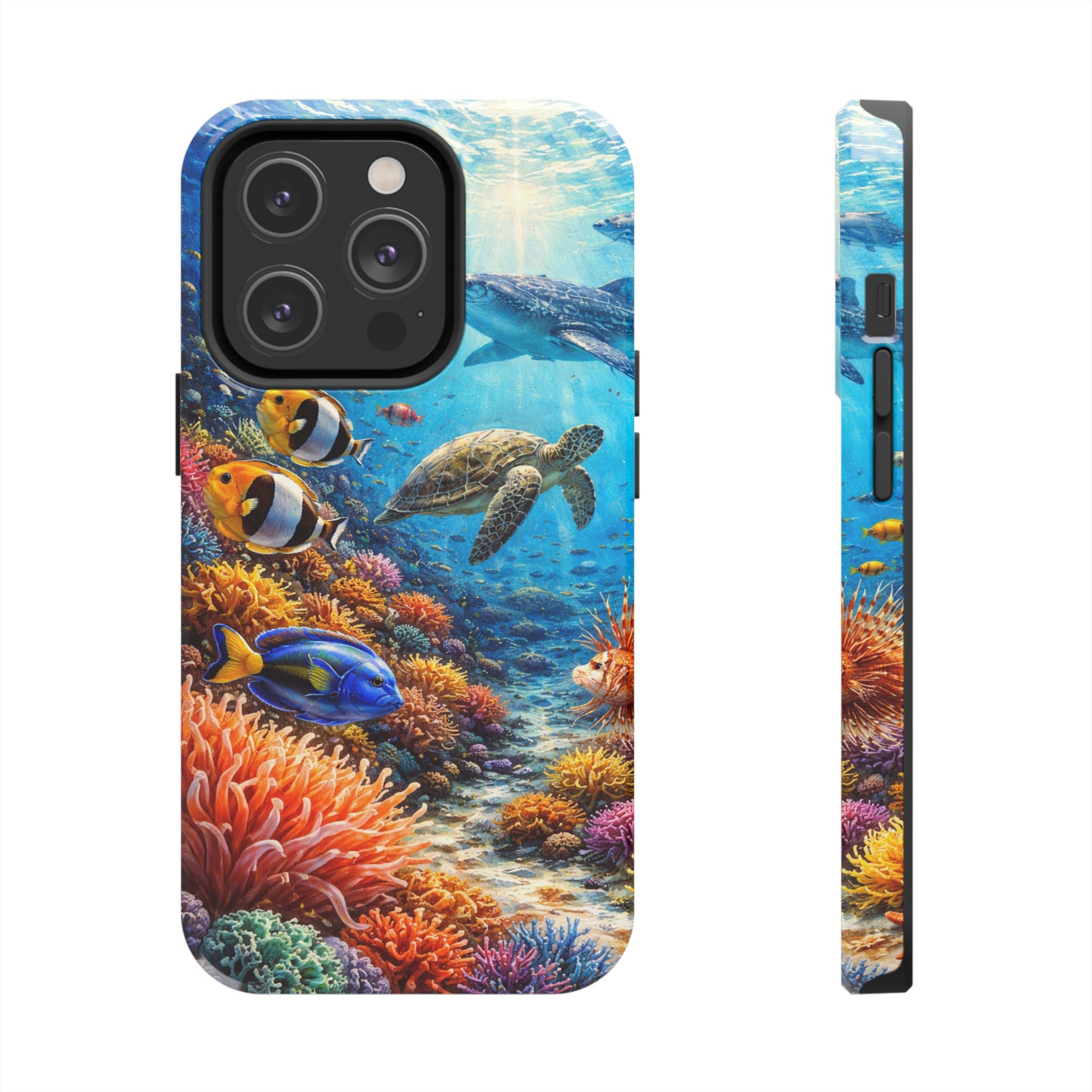 Ocean Reef Tough Phone Case — Colorful Sea Turtle & Tropical Fish Design