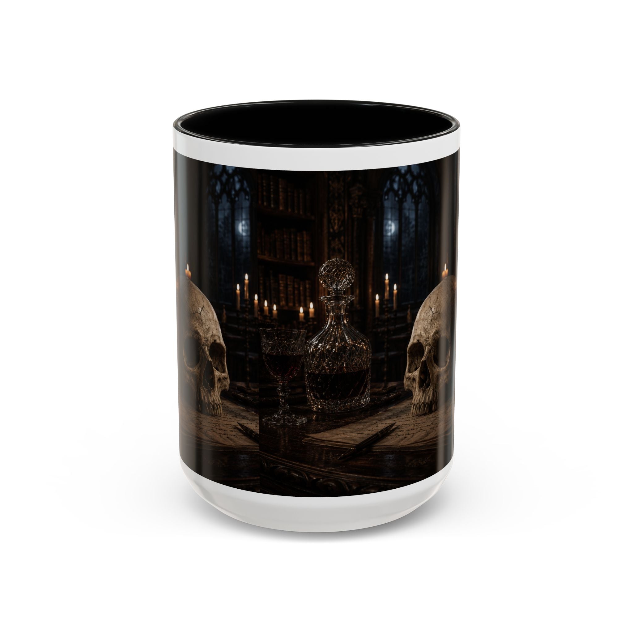 Gothic Skull Coffee Mug — Candlelit Occult Library Accent Mug (11/15oz)