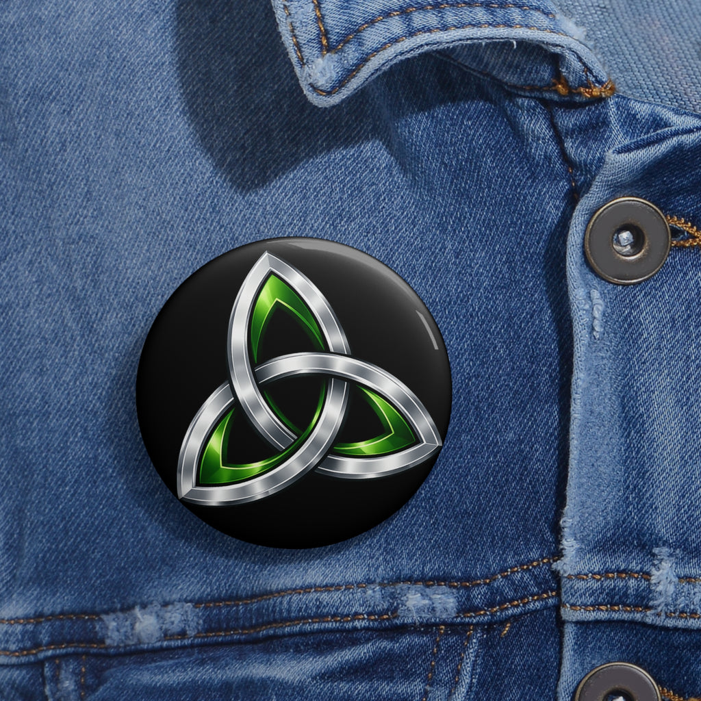Celtic Trinity Pin Button — Silver & Green Triquetra Enamel Badge