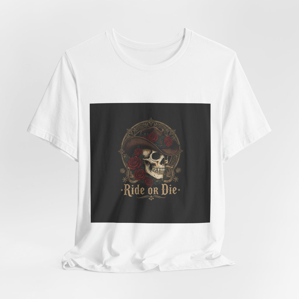 Ride or Die Skull Cowboy Tee | western skull art, gothic Americana