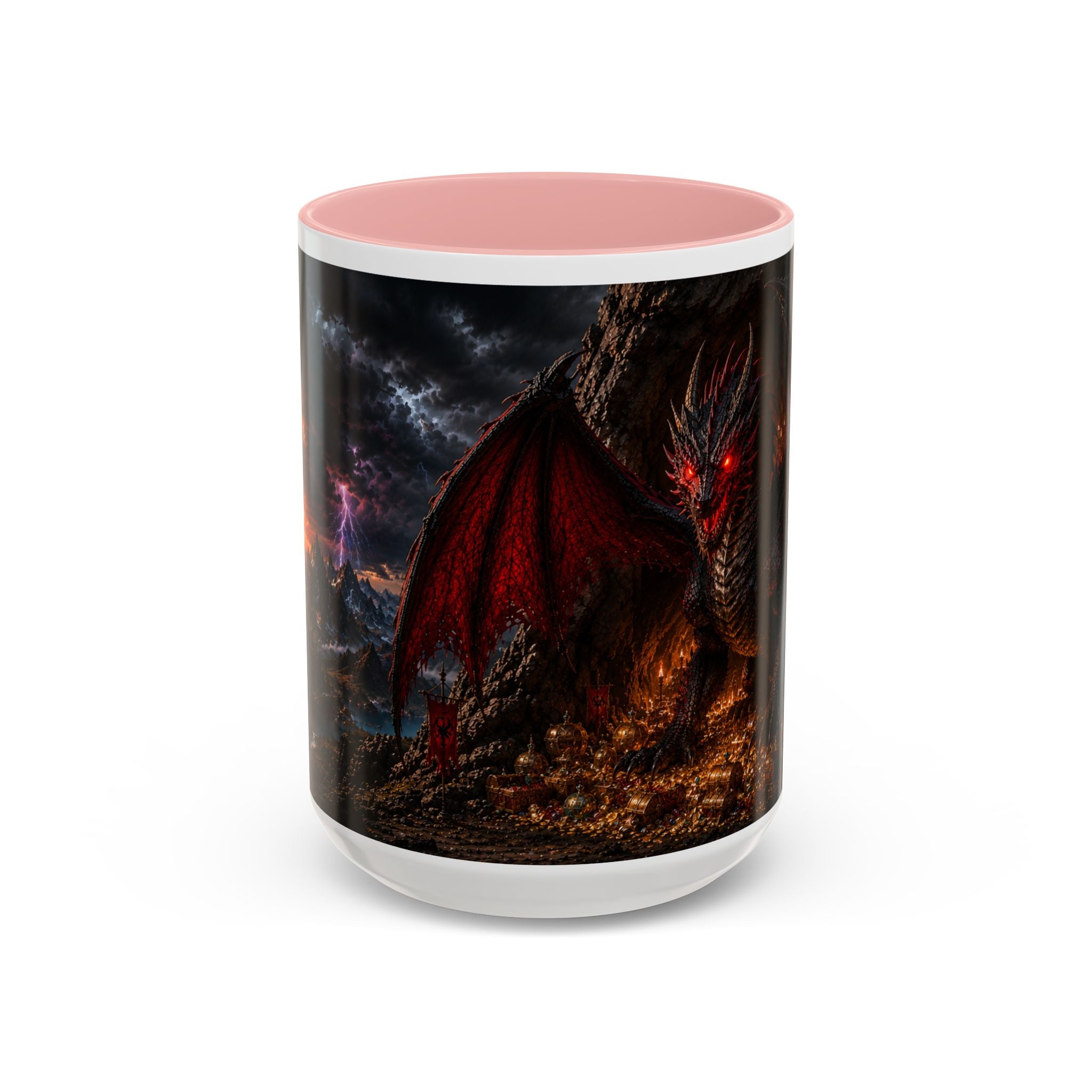 Dragon Coffee Mug — Dark Fantasy Red-Eyed Dragon Accent Mug (11/15oz)