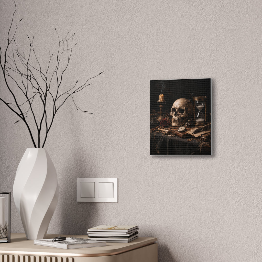 Memento Mori - Still Life Canvas — Skull, Hourglass & Candle Wall Art