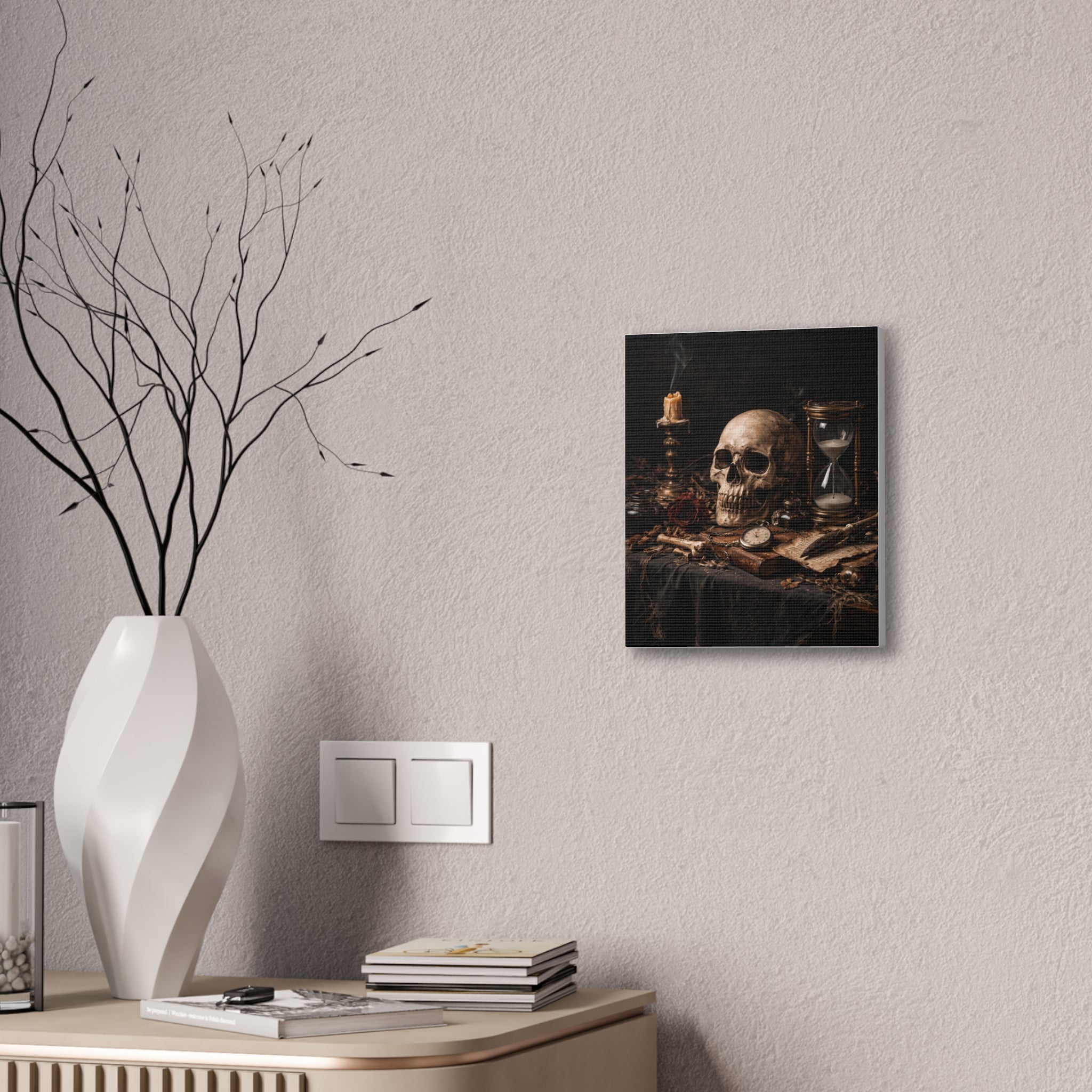 Memento Mori - Still Life Canvas — Skull, Hourglass & Candle Wall Art
