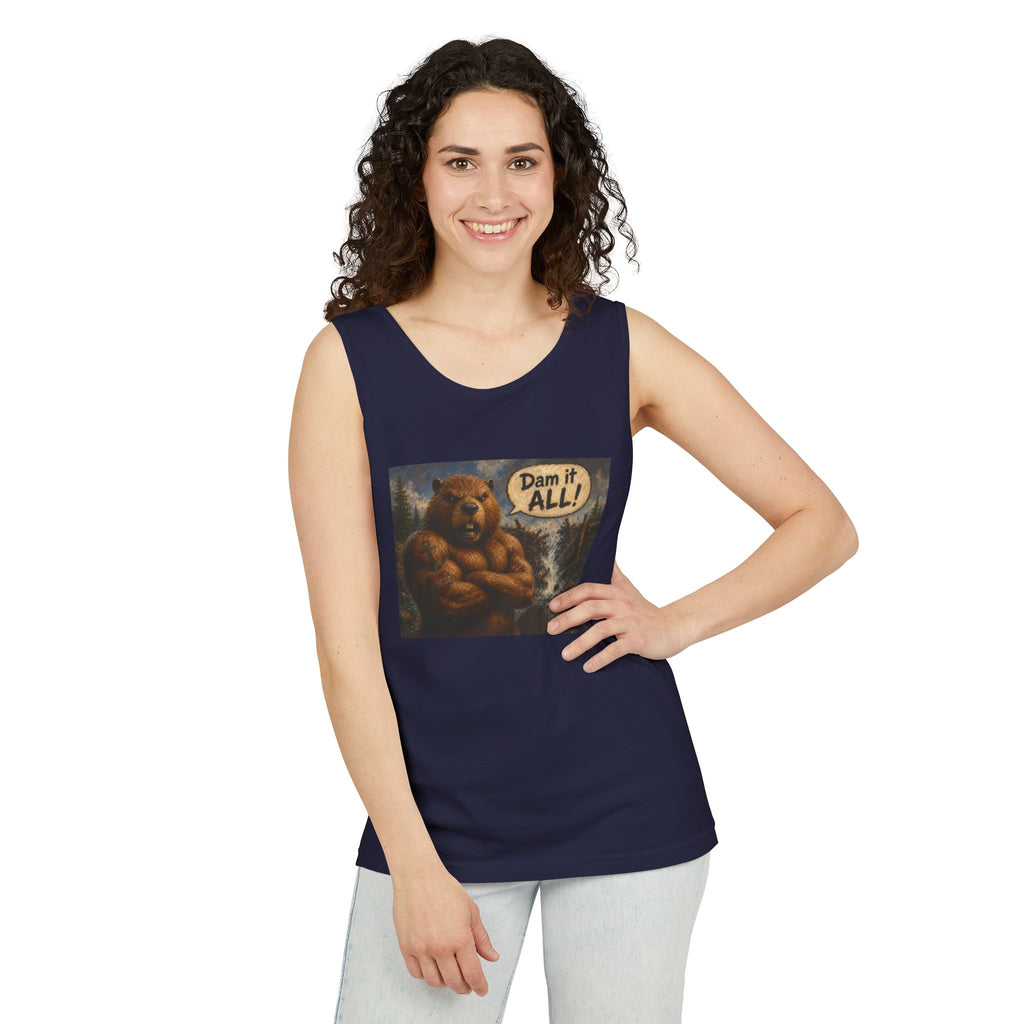 Big Beaver Graphic Tank Top — 'Dam It, All!' Vintage Wilderness Humor