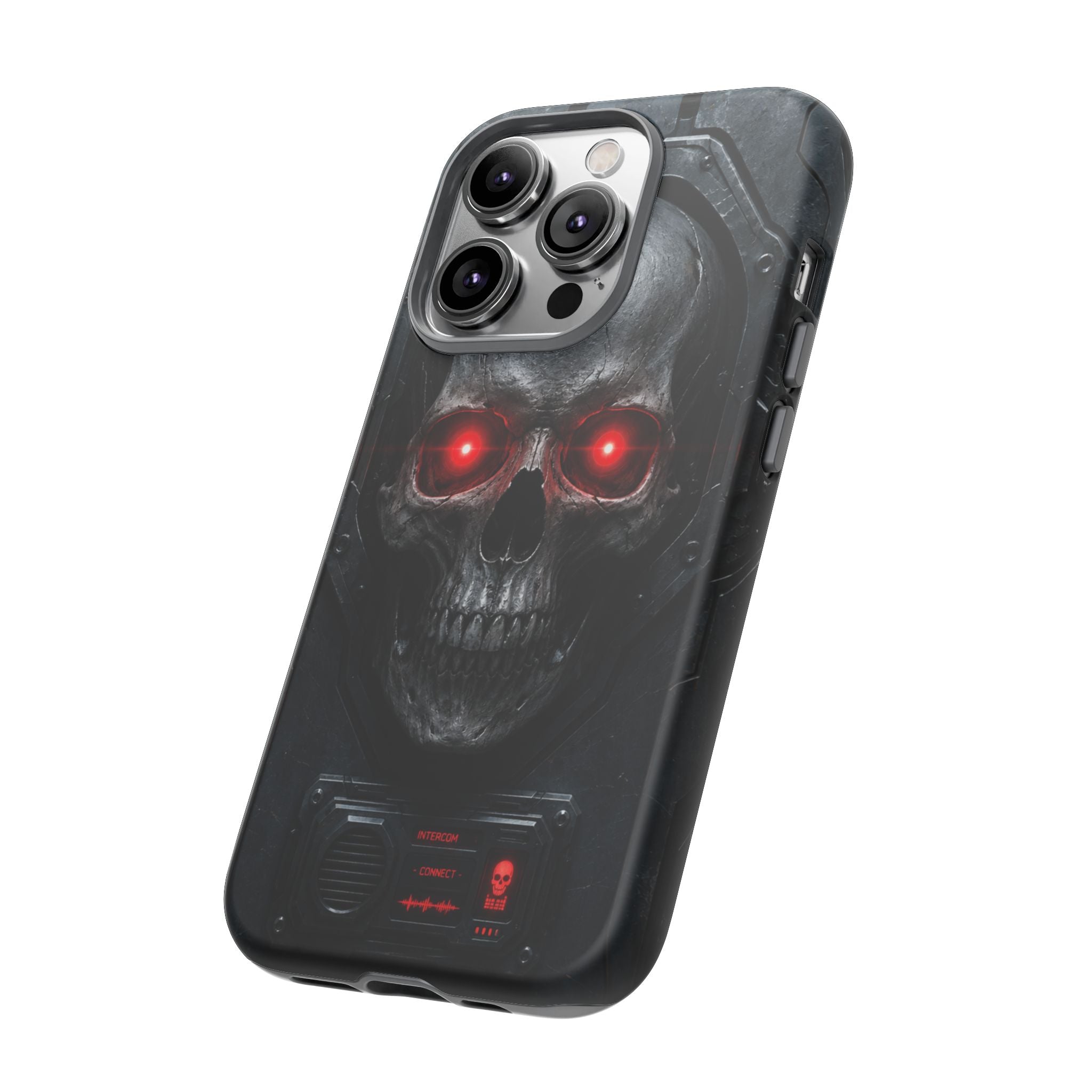 Skull Sentinel Phone Case — Red-Eyed Tactical Skull Protective Case