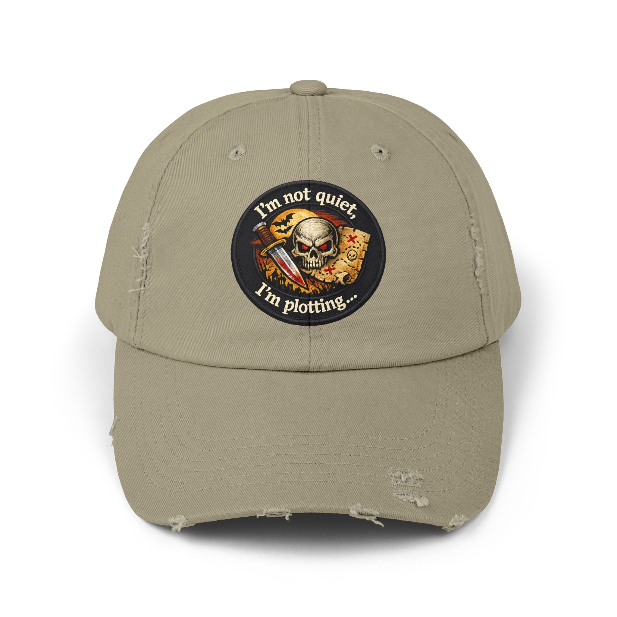 Skull & Map Distressed Cap – "I'm Not Quiet, I'm Plotting" Hat