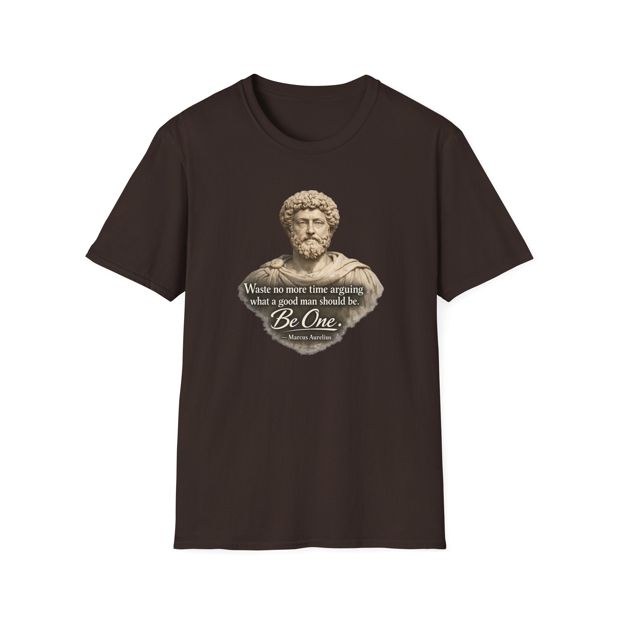 Marcus Aurelius Bust T-Shirt – “Waste No More Time Arguing” Stoic Quote Tee