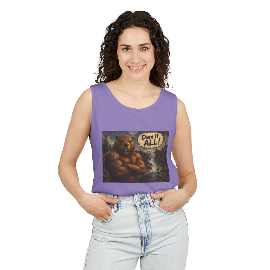 Big Beaver Graphic Tank Top — 'Dam It, All!' Vintage Wilderness Humor