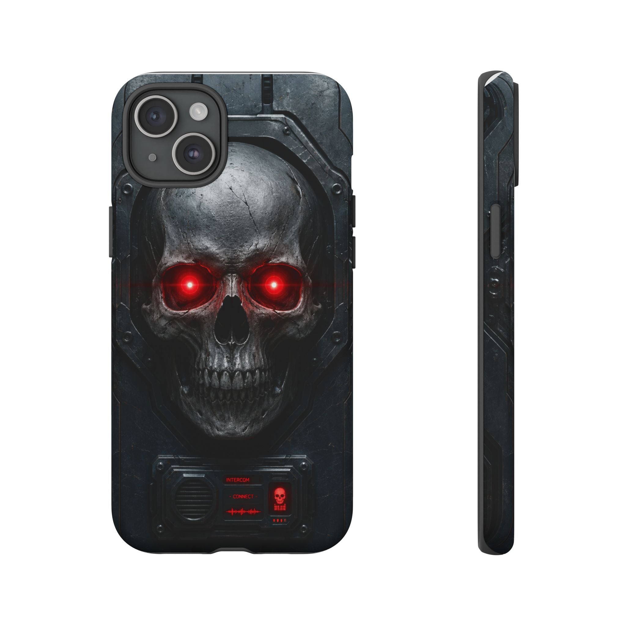 Skull Sentinel Phone Case — Red-Eyed Tactical Skull Protective Case