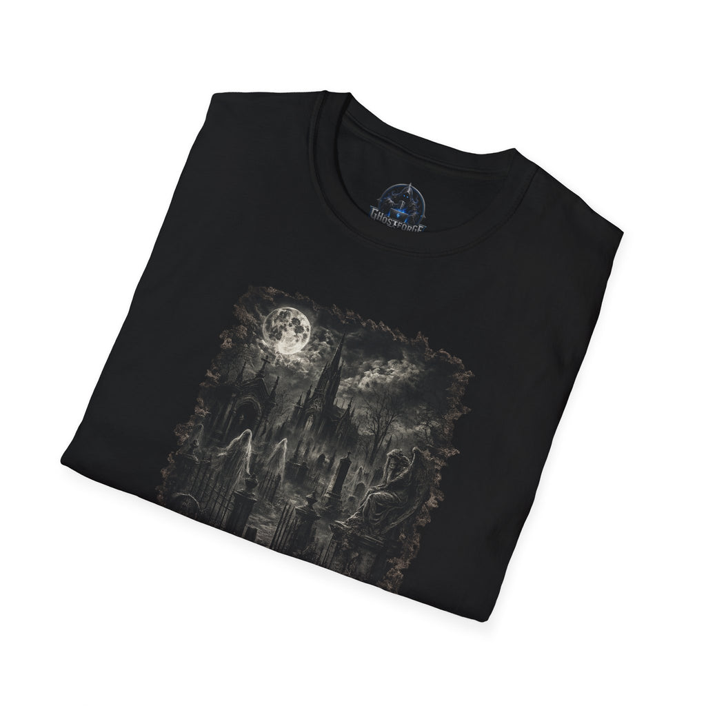 Gothic Moonlit Cemetery T-Shirt — Dark Fantasy Haunted Landscape Tee