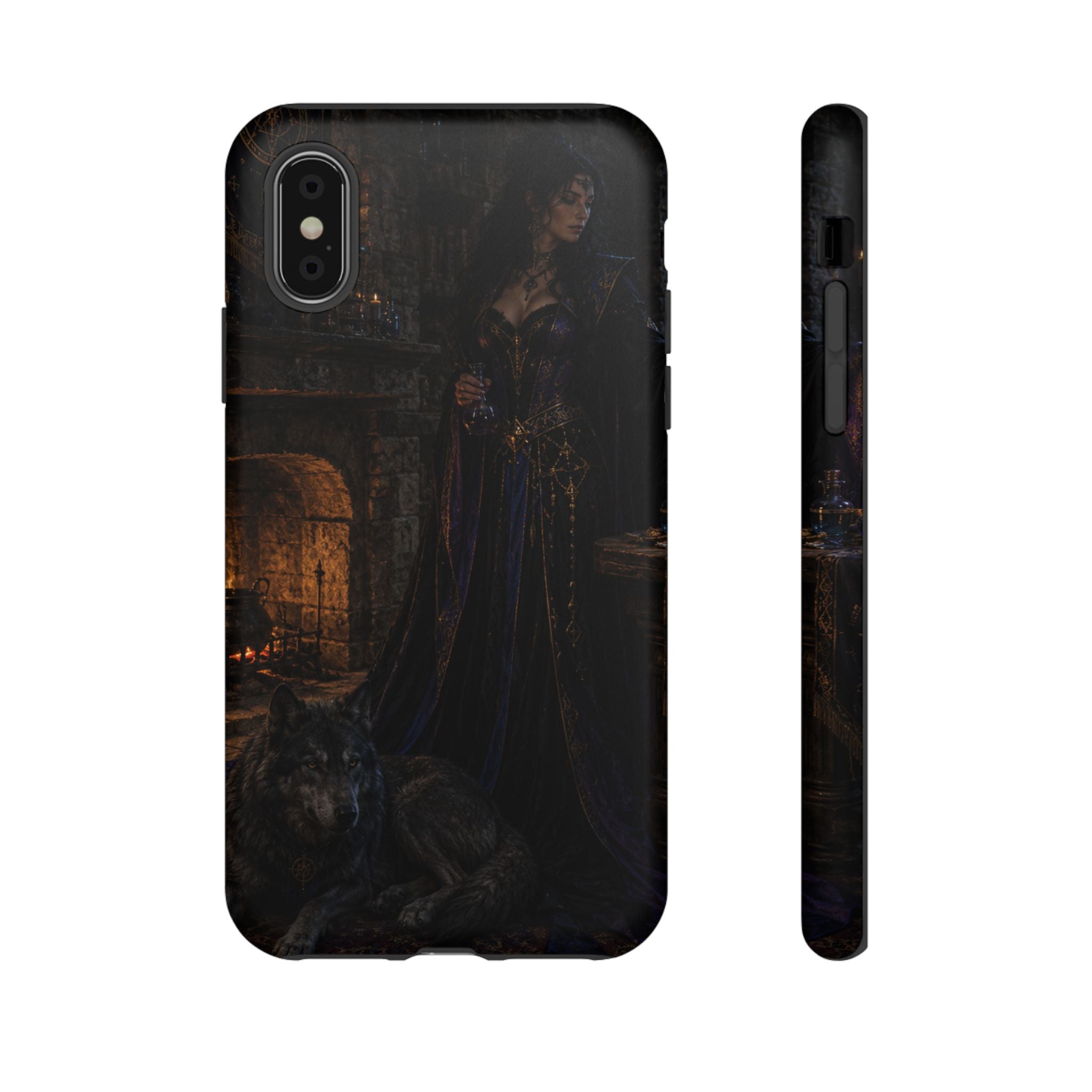 Gothic Witch Phone Case — Dark Fantasy Wolf & Fireplace Tough Case