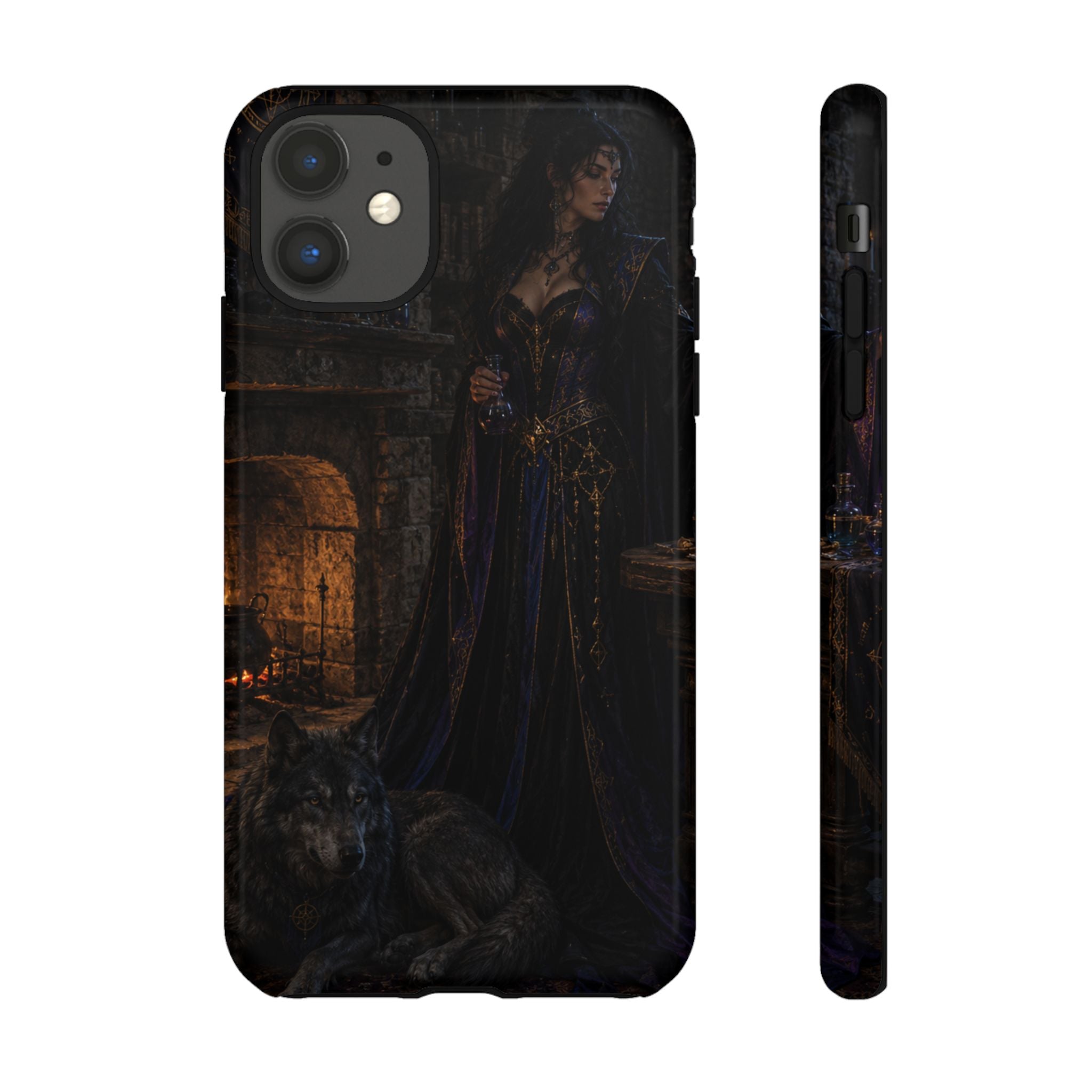 Gothic Witch Phone Case — Dark Fantasy Wolf & Fireplace Tough Case
