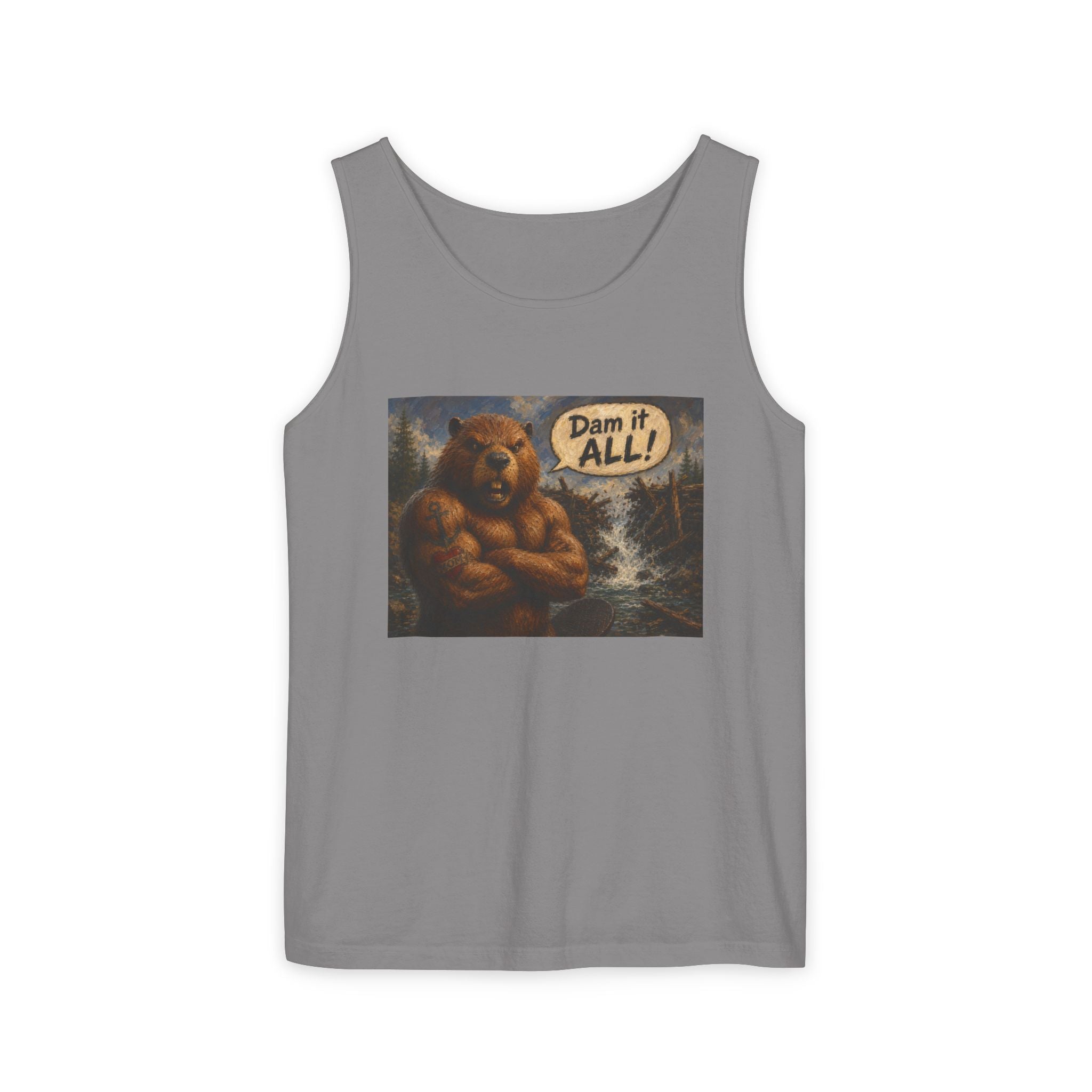 Big Beaver Graphic Tank Top — 'Dam It, All!' Vintage Wilderness Humor