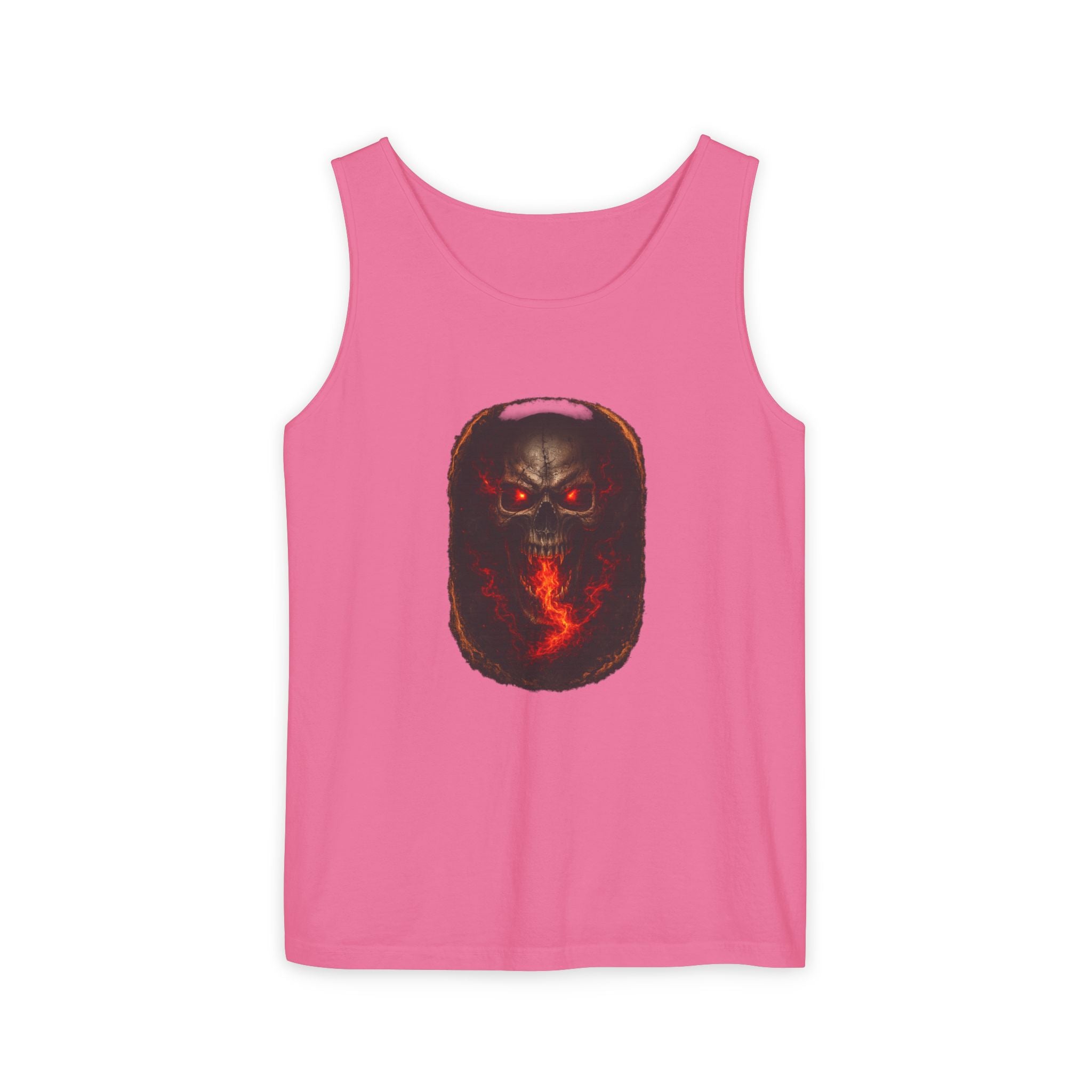 Demon Skull Flame Tank Top — Horror Graphic Summer Tee