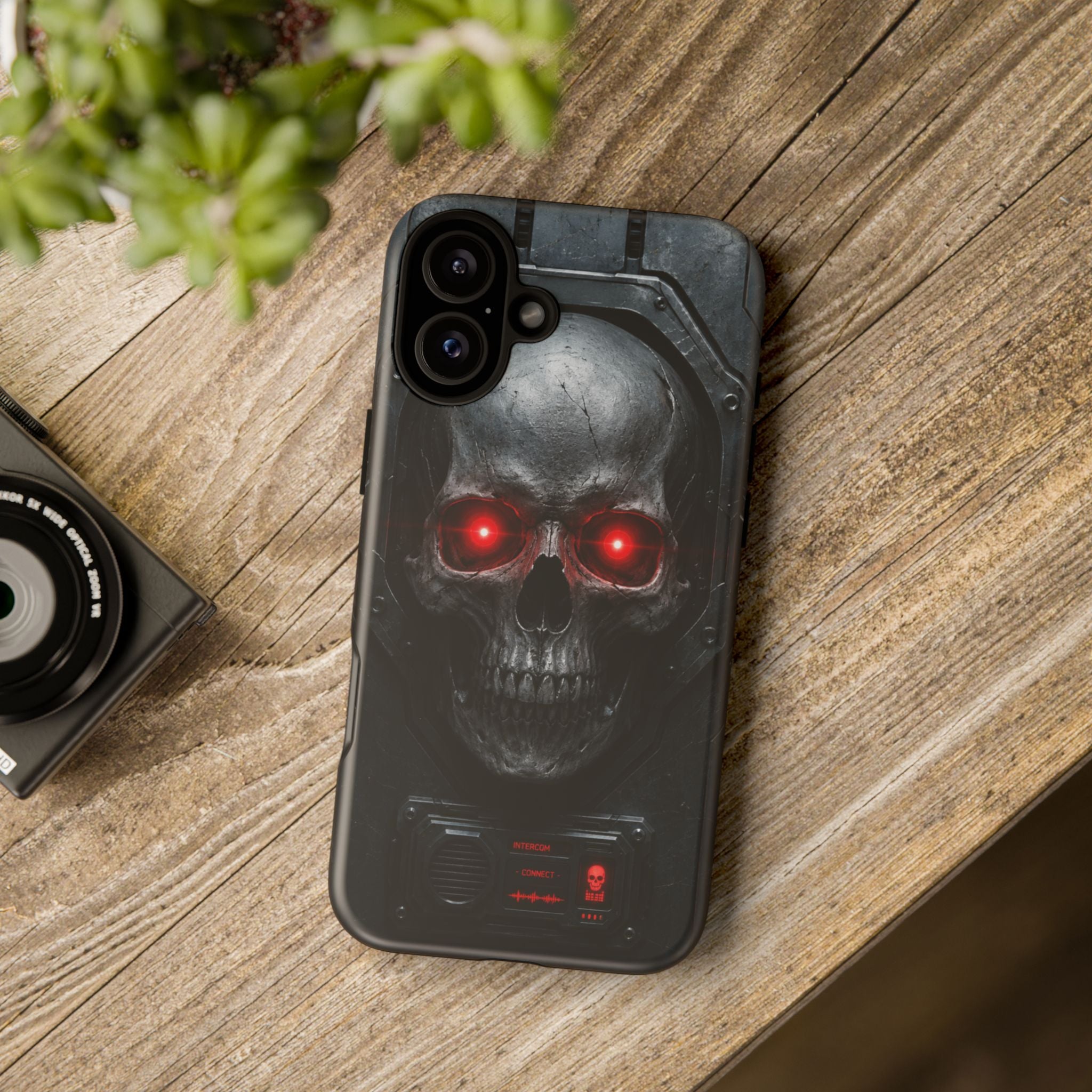 Skull Sentinel Phone Case — Red-Eyed Tactical Skull Protective Case