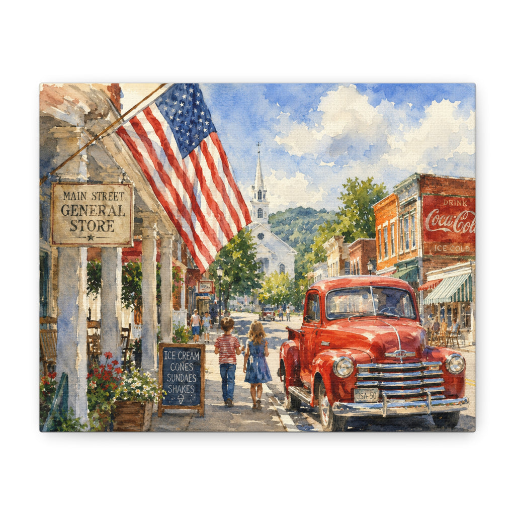 Main Street Americana Canvas Print — Vintage Small Town Scene