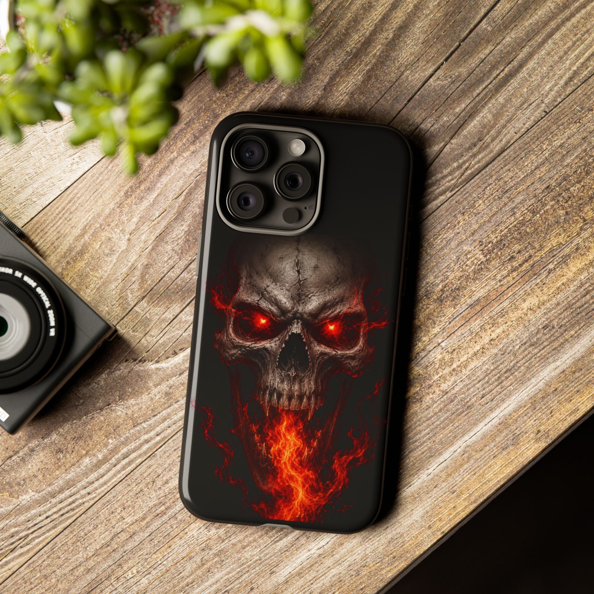 Flaming Skull Tough Case — Heavy-Duty Phone Case with Red-Eye Skull Design