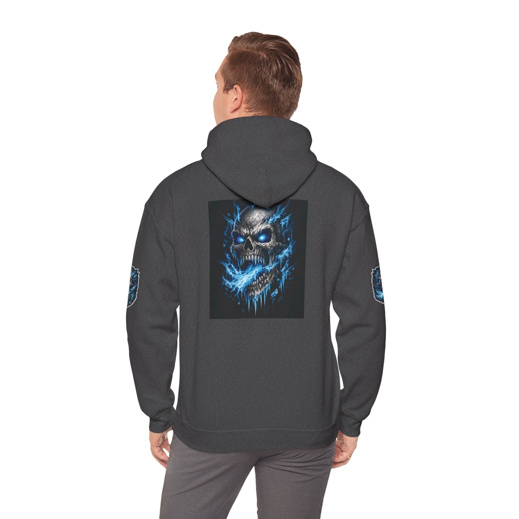 Premium Skull Hoodie — Blue Cyber Skull Graphic Pullover