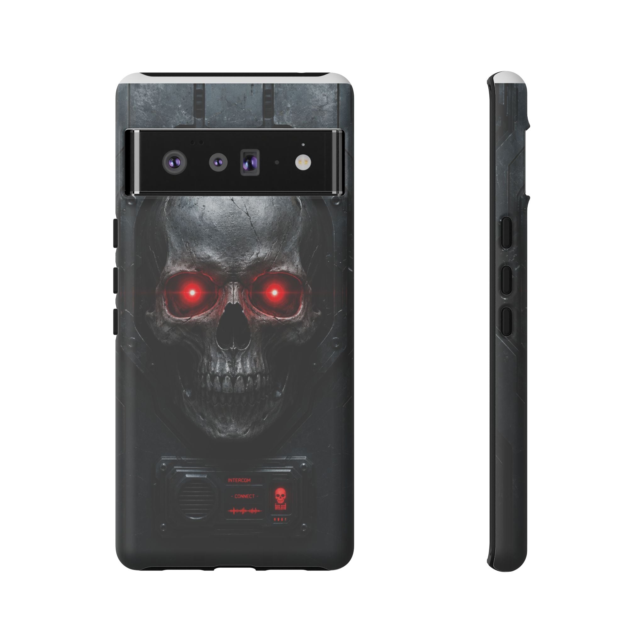 Skull Sentinel Phone Case — Red-Eyed Tactical Skull Protective Case