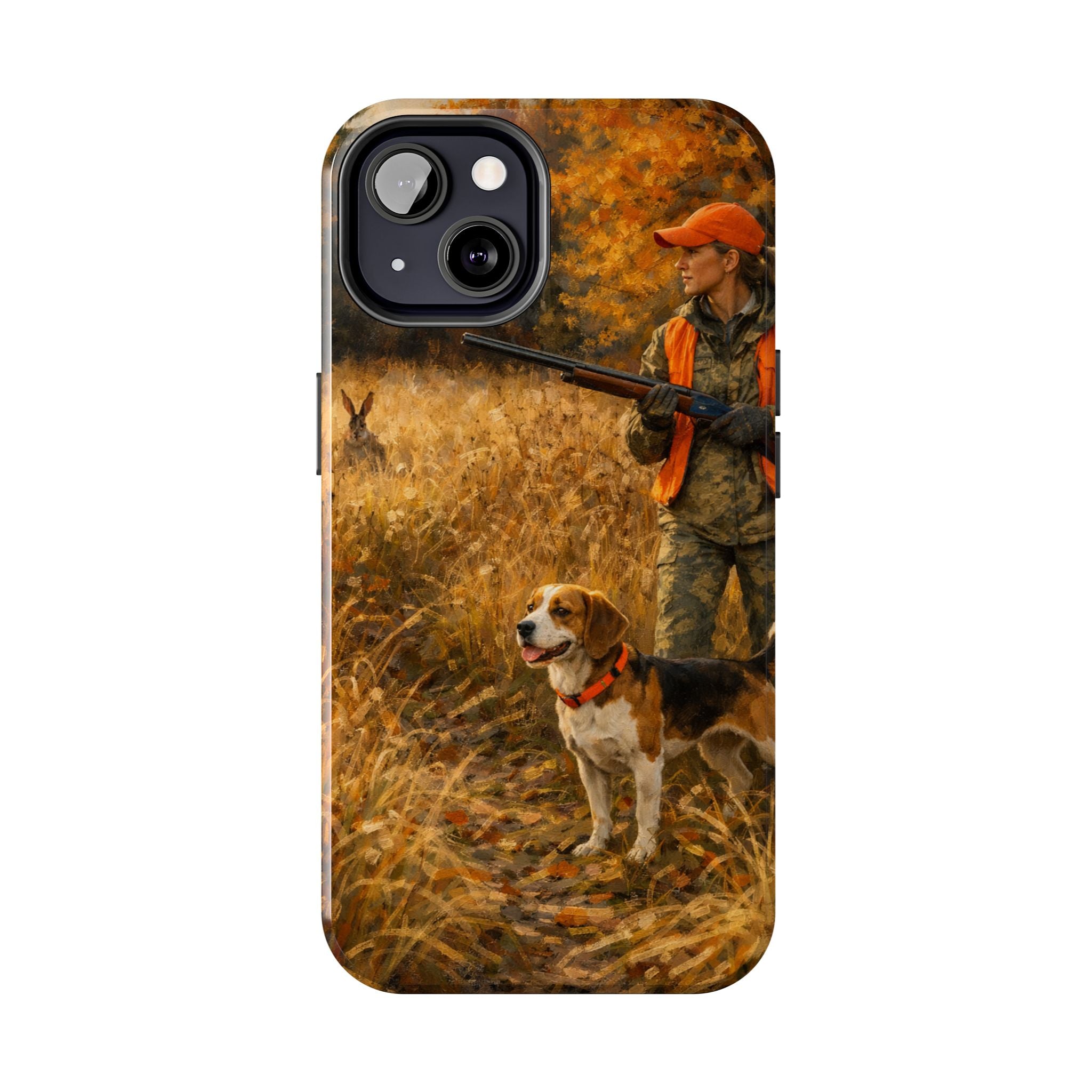 Hunting Scene Tough Phone Case — Hunter & Beagle Autumn Field Protective Cover