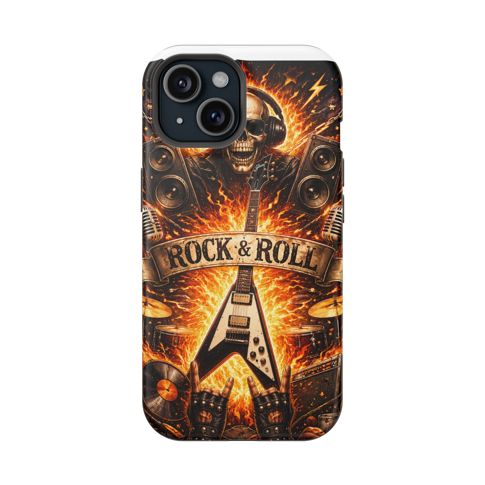 Rock & Roll Skull Guitar Phone Case — Magnetic Impact-Resistant