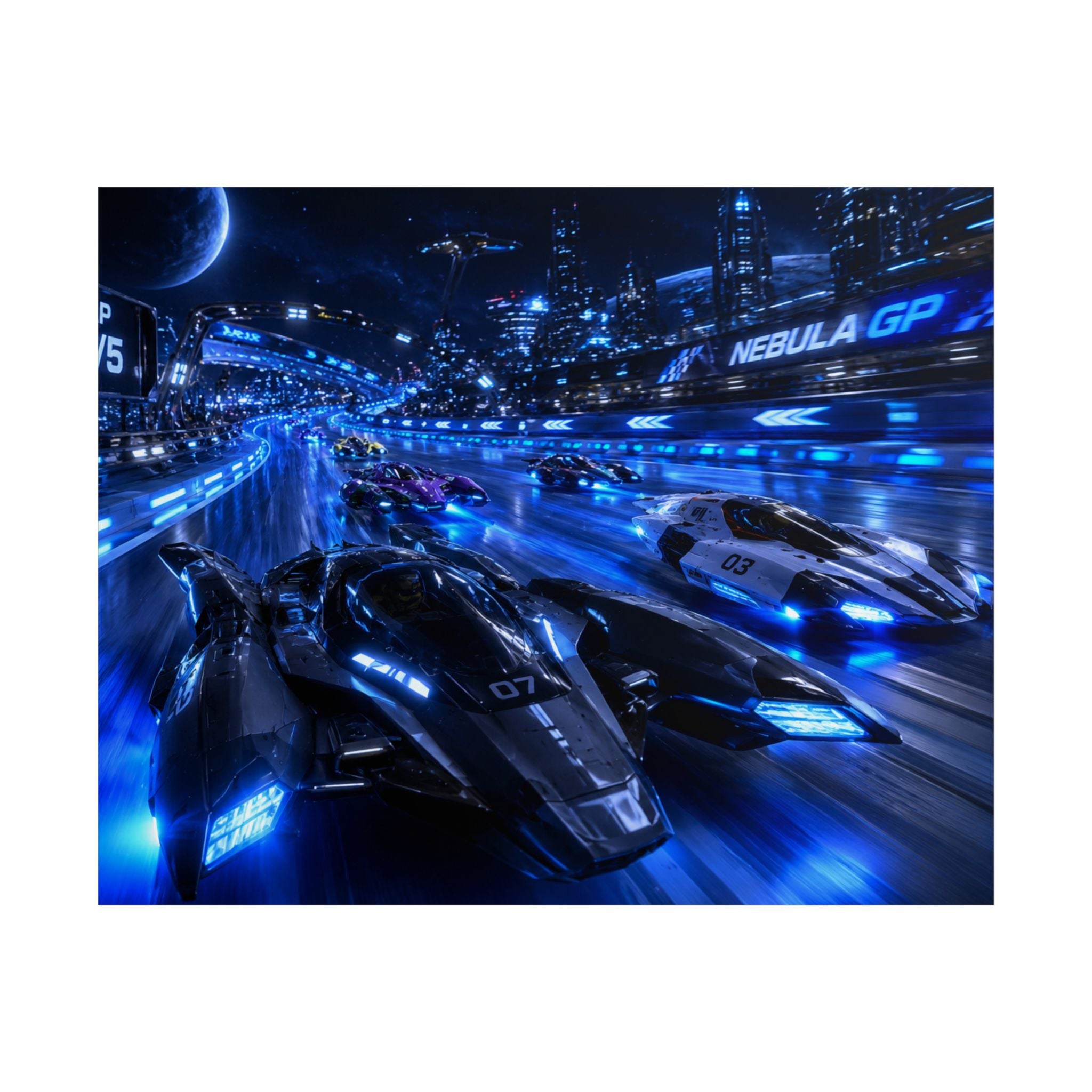 Futuristic Racing Poster — Nebula GP High-Speed Sci‑Fi Print