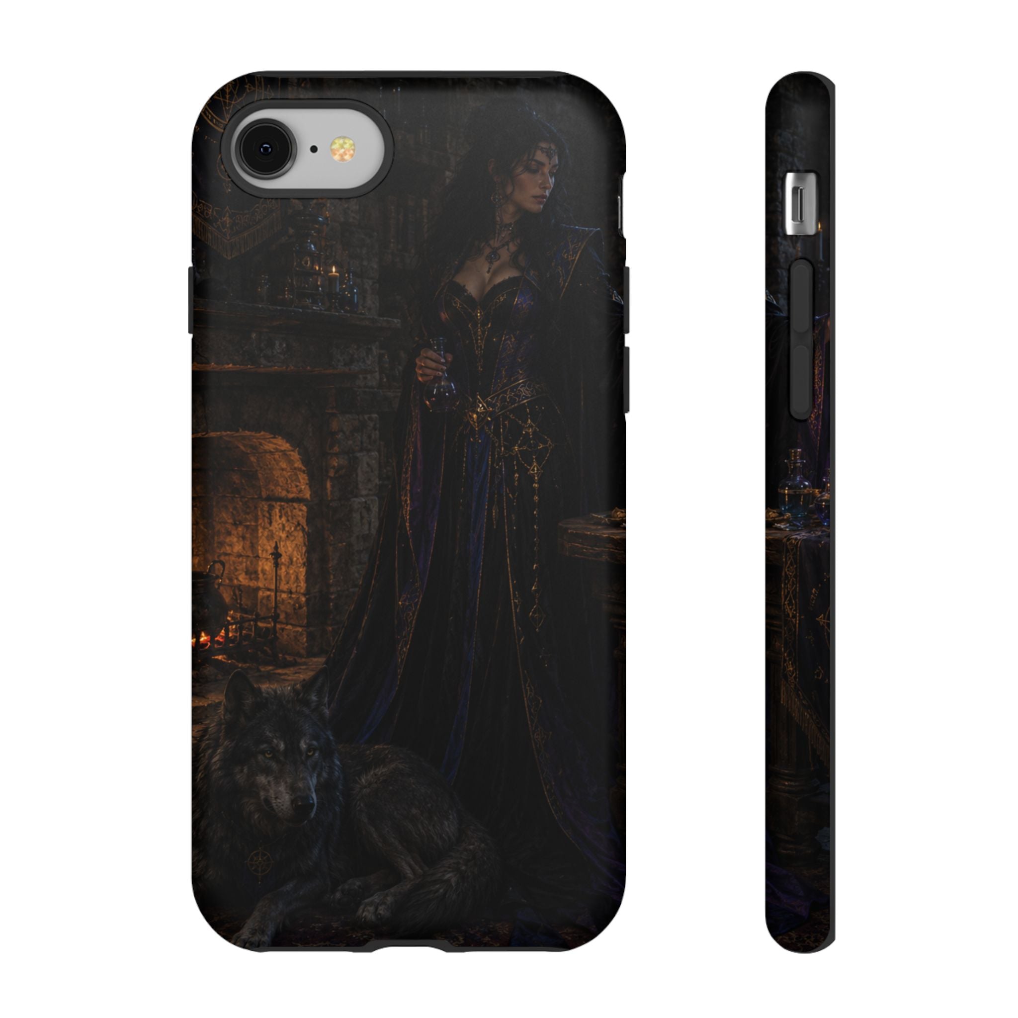 Gothic Witch Phone Case — Dark Fantasy Wolf & Fireplace Tough Case