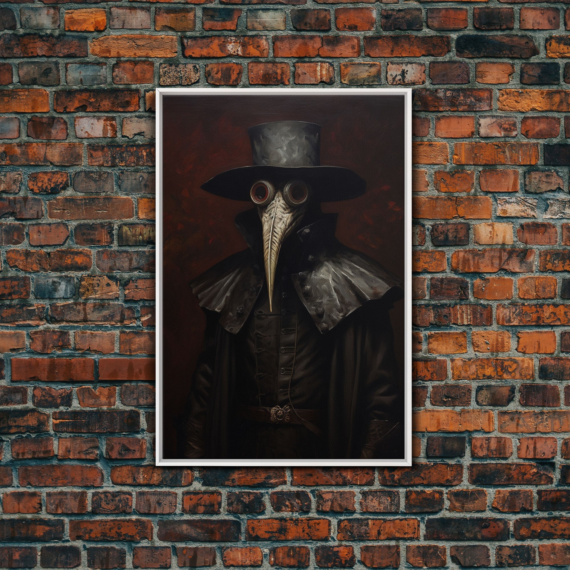 Gothic Victorian Plague Doctor Portrait, Dark Academia, Gothic Art, Framed Canvas Print, Wall Art, Halloween Decoration
