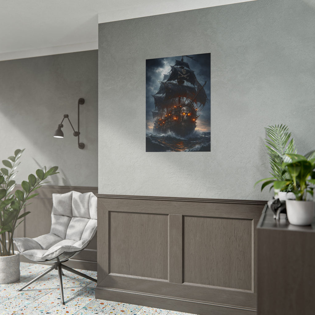 Haunted Pirate Ship Rolled Poster — Dark Skull Ghost Ship Wall Art