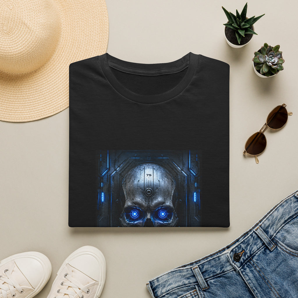 Skull Cyberpunk T-Shirt — Blue Glowing Skull Sci‑Fi Graphic Tee