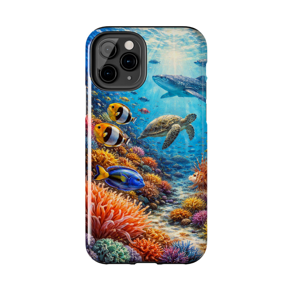 Ocean Reef Tough Phone Case — Colorful Sea Turtle & Tropical Fish Design