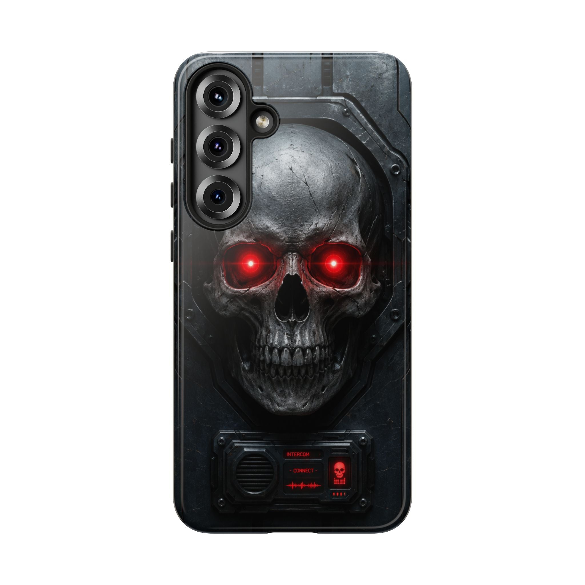 Skull Sentinel Phone Case — Red-Eyed Tactical Skull Protective Case