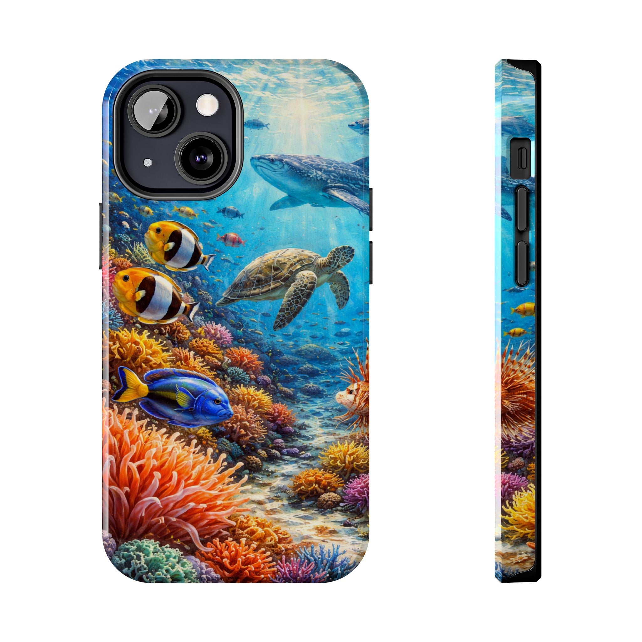 Ocean Reef Tough Phone Case — Colorful Sea Turtle & Tropical Fish Design
