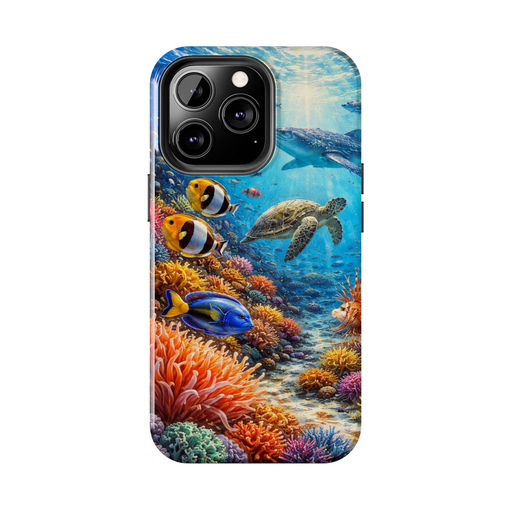 Ocean Reef Tough Phone Case — Colorful Sea Turtle & Tropical Fish Design