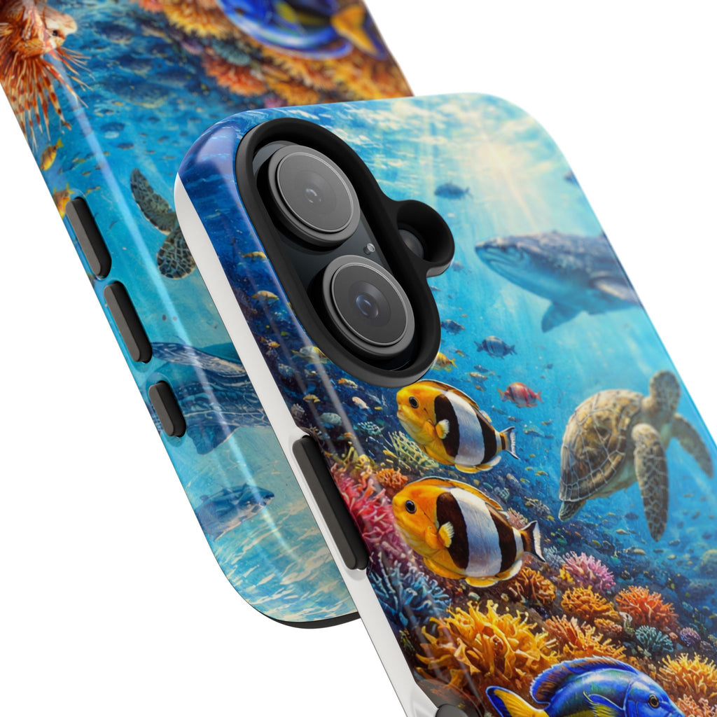 Ocean Reef Tough Phone Case — Colorful Sea Turtle & Tropical Fish Design
