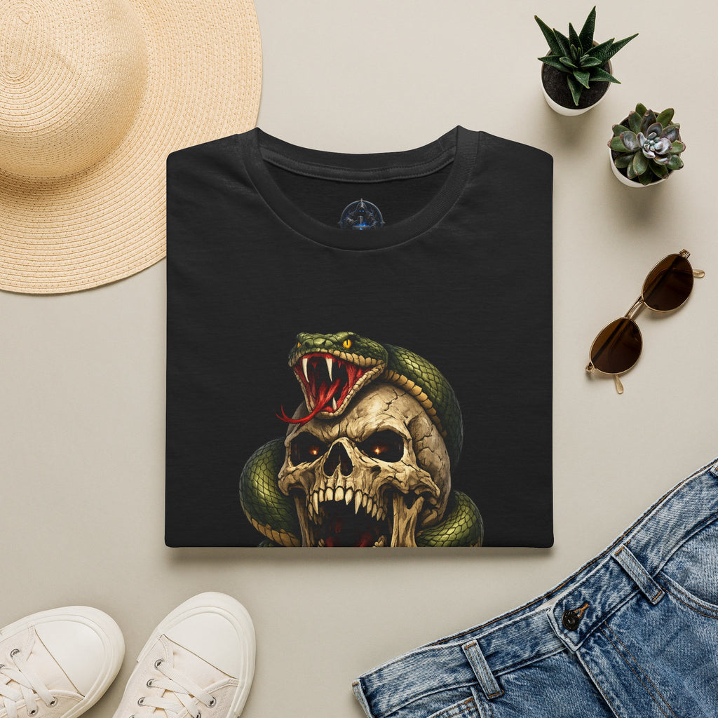 Skull & Snake Graphic T‑Shirt — Gothic Skull with Venomous Serpent Design