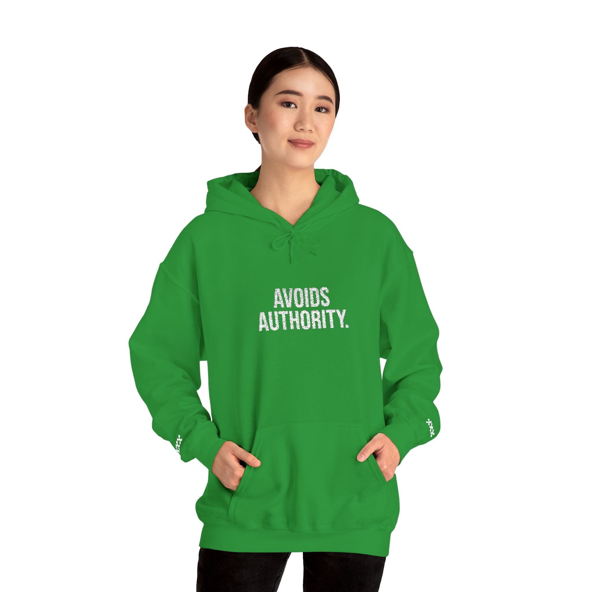 Avoids Authority Hoodie — Rebellious Embroidered Pullover