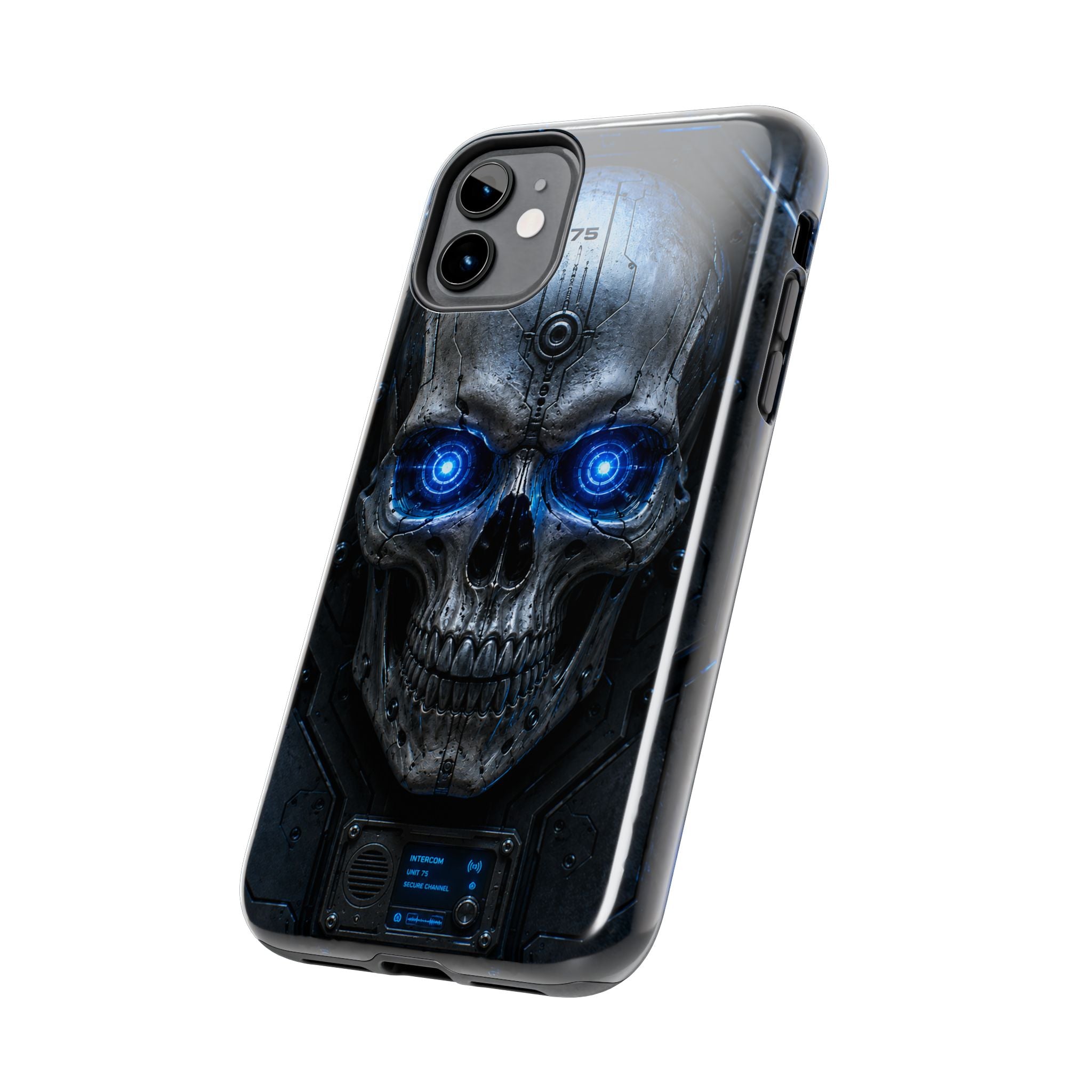 Cyber Skull Tough Phone Case — Blue LED Scary Robot Skull iPhone Case