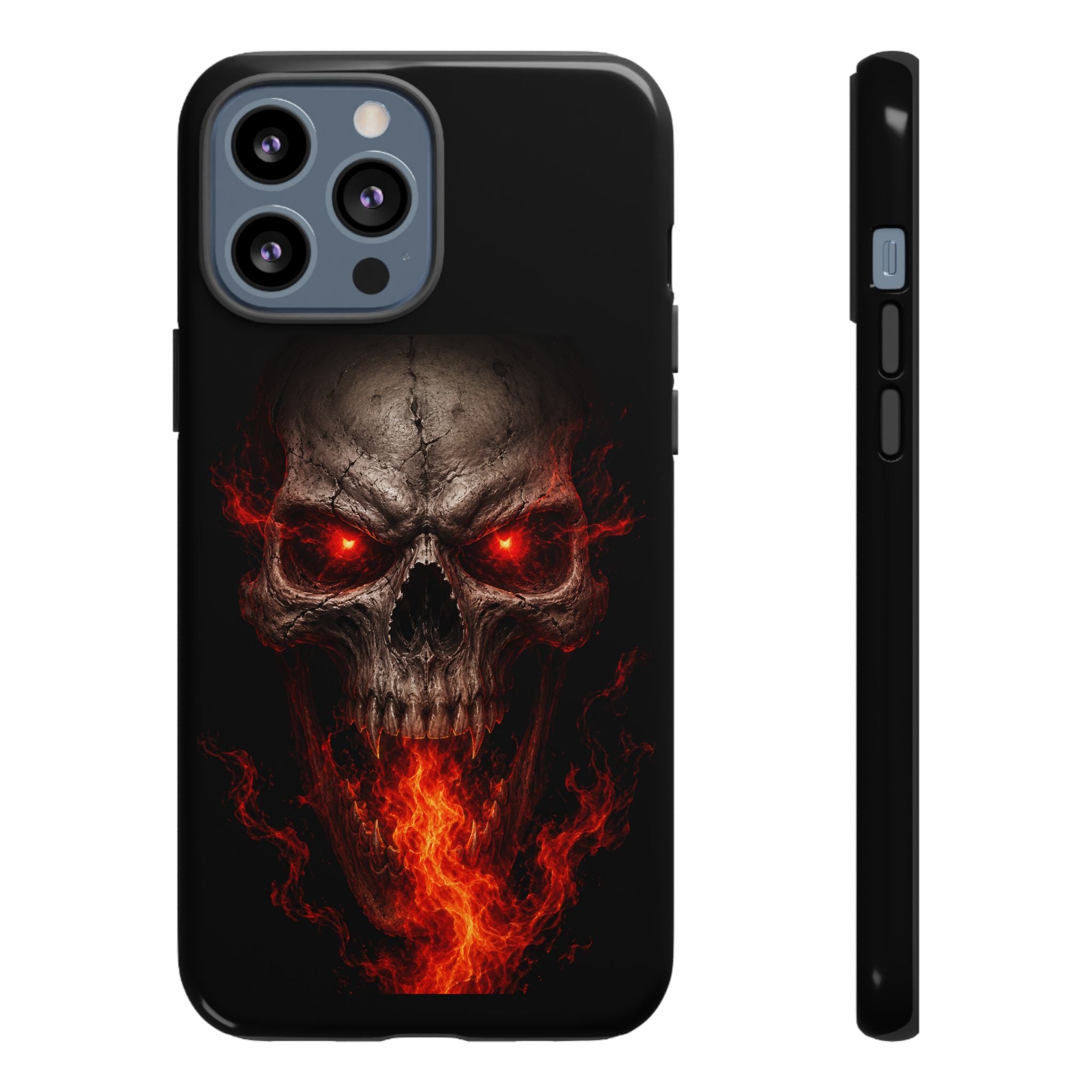 Flaming Skull Tough Case — Heavy-Duty Phone Case with Red-Eye Skull Design