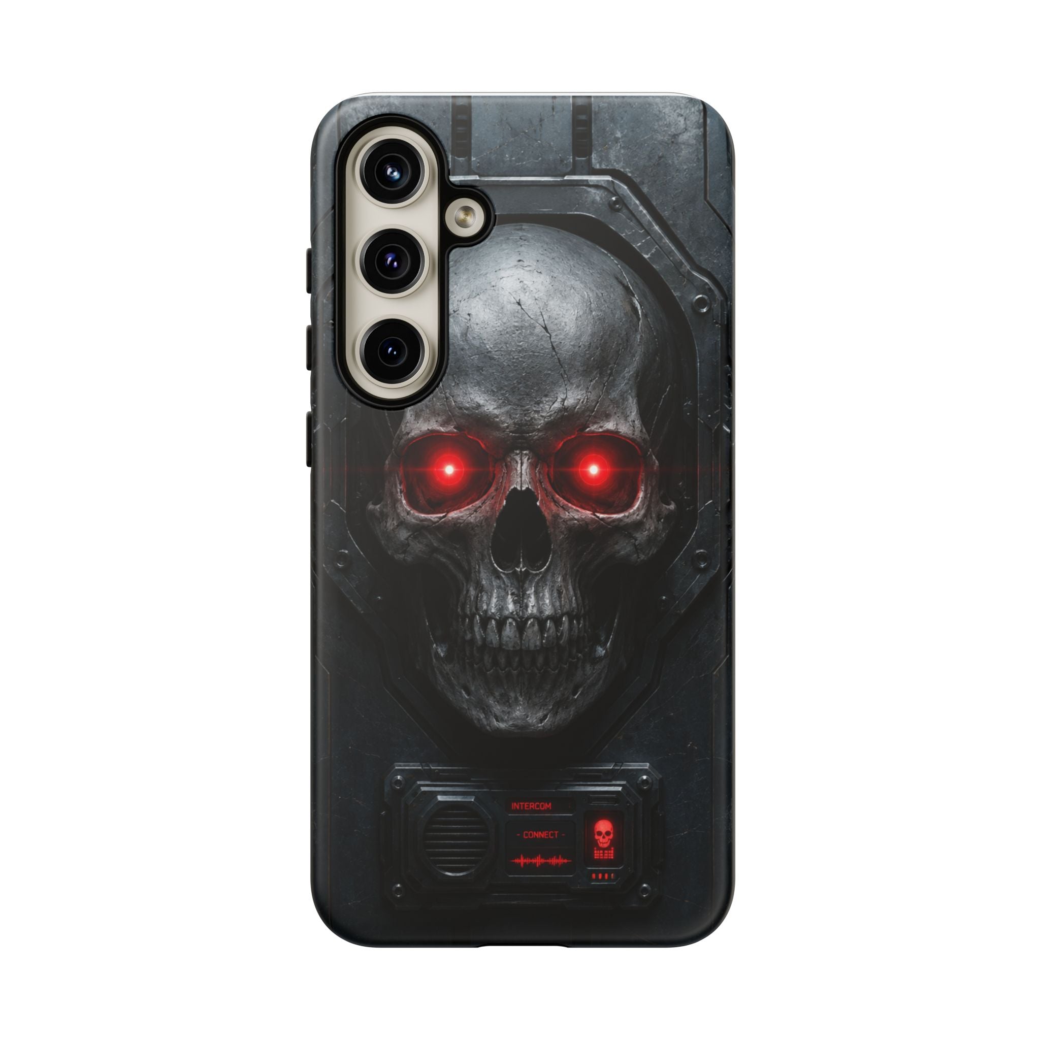 Skull Sentinel Phone Case — Red-Eyed Tactical Skull Protective Case