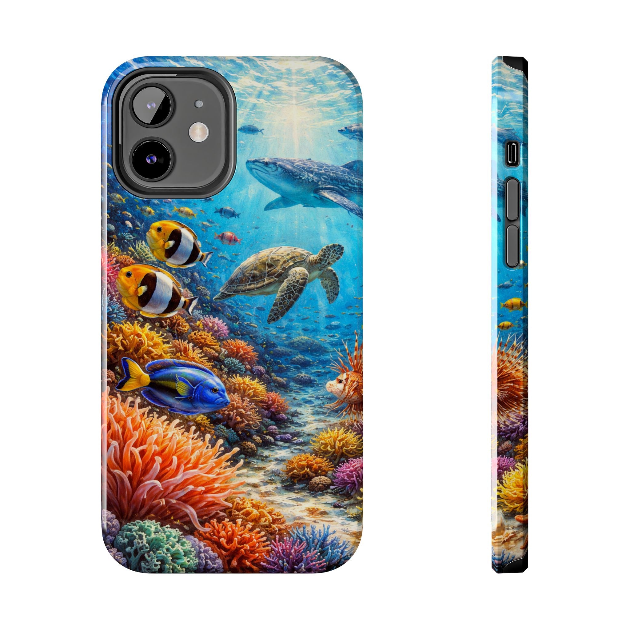 Ocean Reef Tough Phone Case — Colorful Sea Turtle & Tropical Fish Design