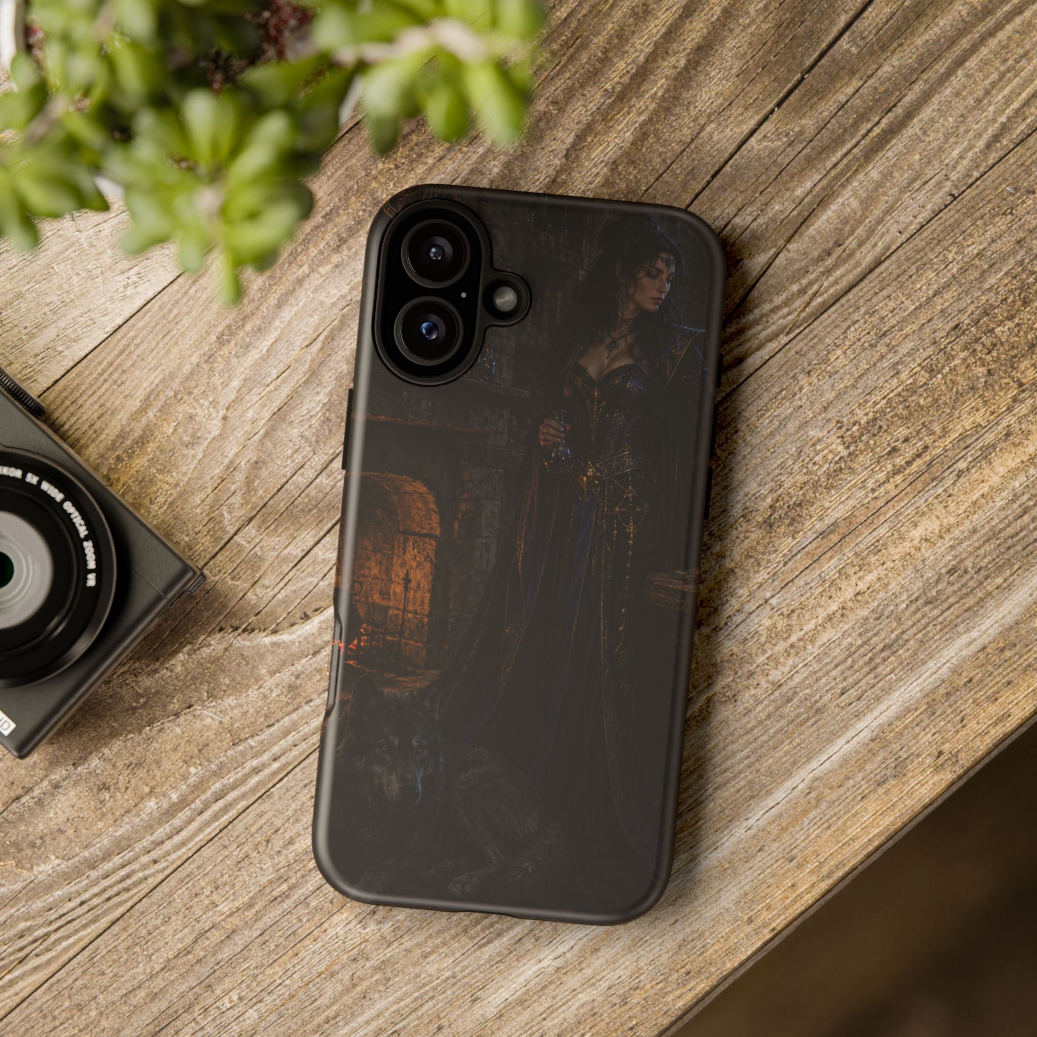 Gothic Witch Phone Case — Dark Fantasy Wolf & Fireplace Tough Case